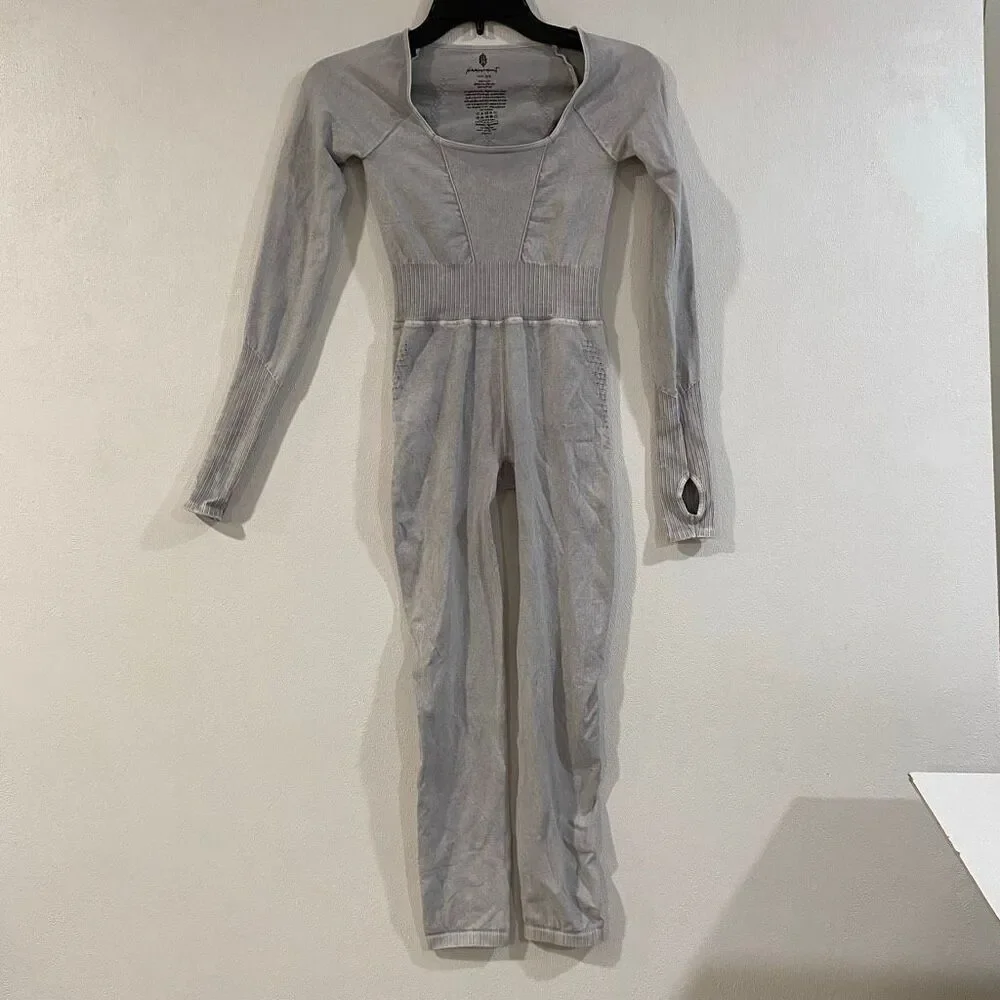 Free People Movement Gray Seamless Jumpsuit XS/S Open Back Yoga Unitard